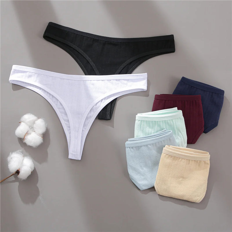 Calcinhas de algodão fio dental para mulheres, roupas íntimas femininas sexy, lingerie íntima, 6 peças por conjunto