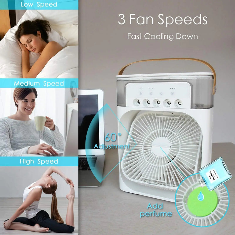 Ventilador, umidificador e refrigerador portátil - 3 velocidades - efeciente, surpreendente, econômico, visual futurista, lindo aparelho para uso doméstico ou escritório.